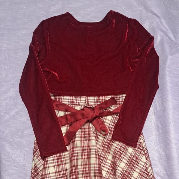 Bonnie Jean Red Ivory & Metallic Bow Front Plaid Dress with Cardigan Size 12 - Picture 9 of 14